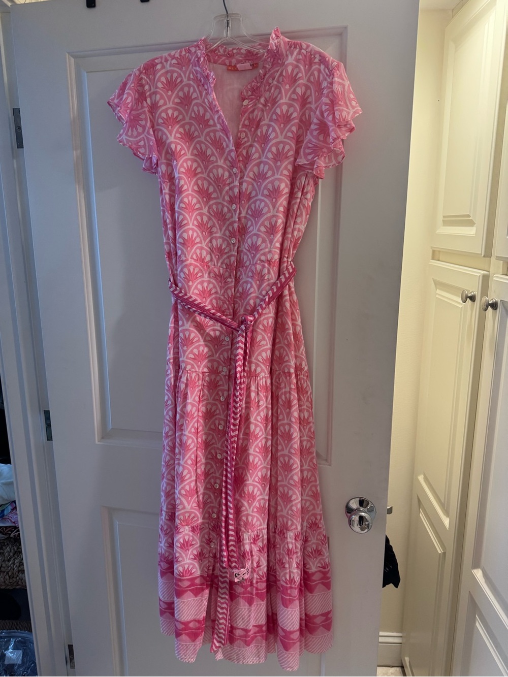 Oliphant Pink Patterned Maxi Dress with  Belt